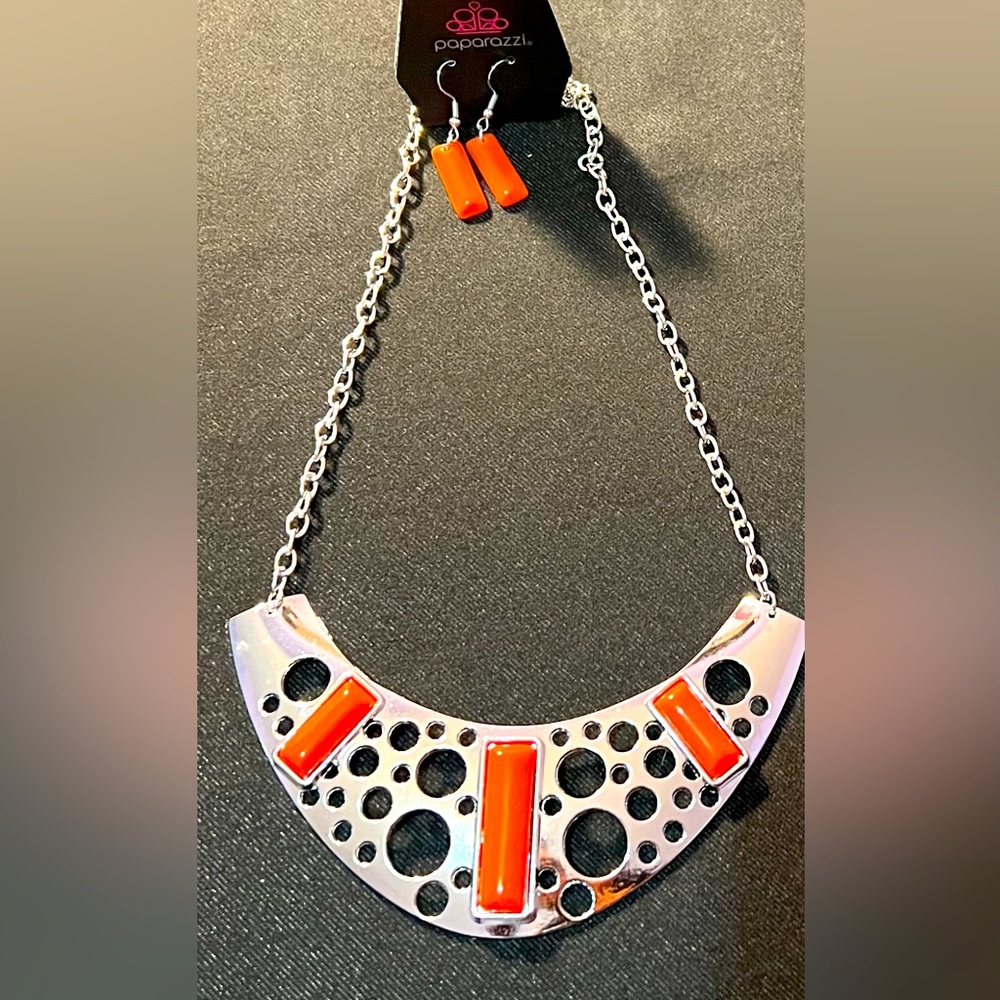 Orange and Silver Toned Necklace